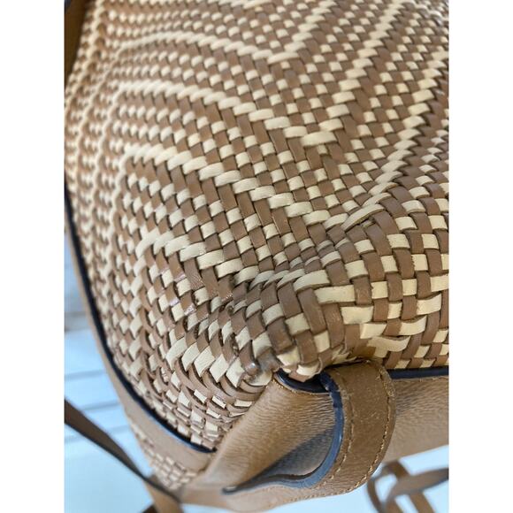 MICHAEL KORS WOVEN LEATHER BASKET WEAVE BROWN, TAN BACKPACK - Picture 11 of 15
